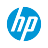 a blue hp logo on a green background.