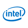 the intel logo on a green background.