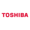 a red toshiba logo on a green background.
