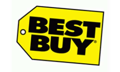 a yellow best buy sign with the words best buy on it.