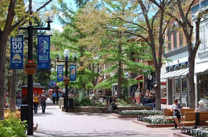 Pearl Street View in Downtown-Boulder-Colorado in Summer