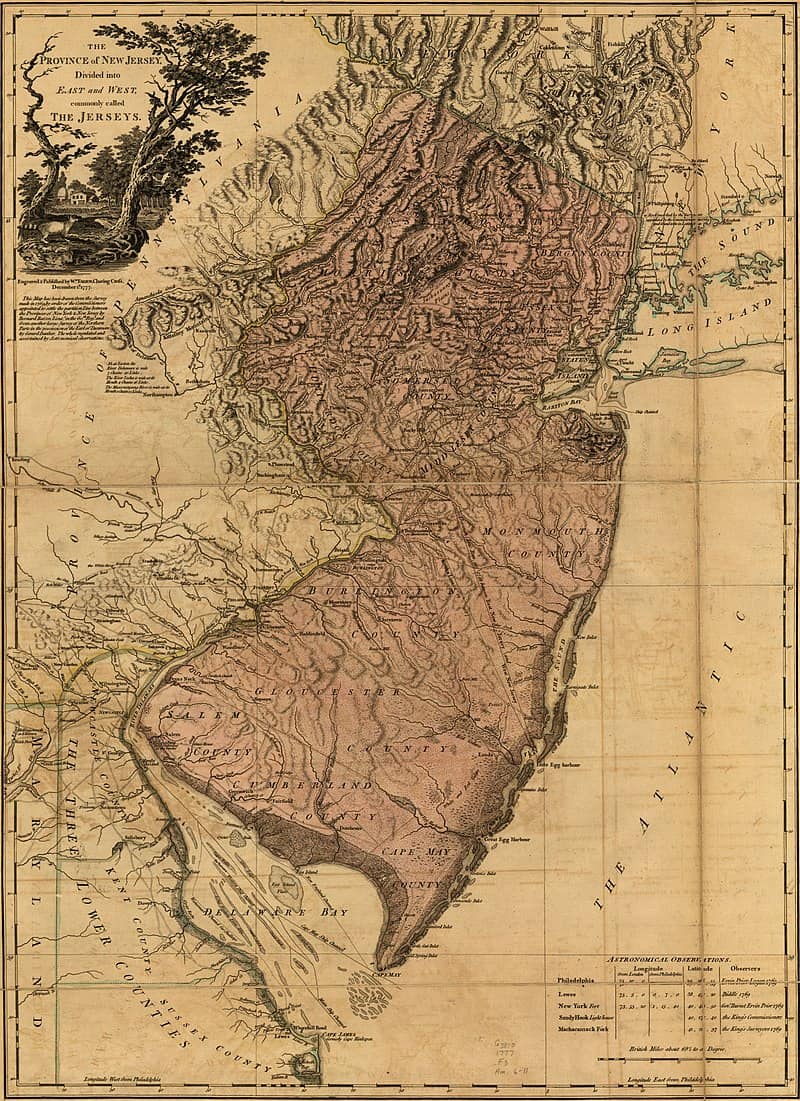 The Province of New Jersey, Divided into East and West, commonly called The Jerseys, 1777 map by William Faden