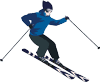 a man riding skis down the side of a snow covered slope.