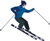 a man riding skis down the side of a snow covered slope.