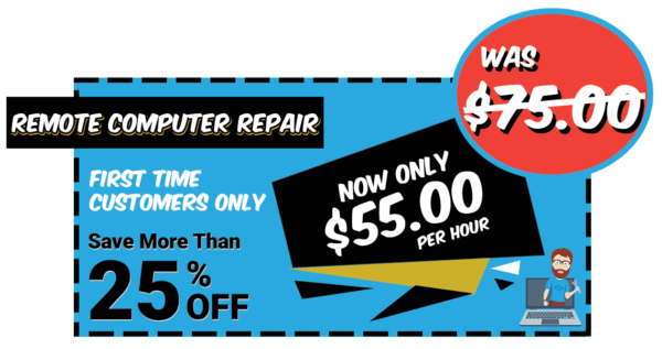 Remote Computer Repair Coupon - Save over 25% on remote computer support as a first time customer. Was $75 per hour, now $55.