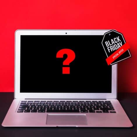 Laptop on sale with question mark on the screen