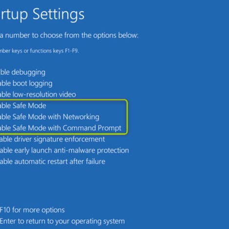 Advanced Startup Settings Screen for Windows 11 - Safe Mode options circled.
