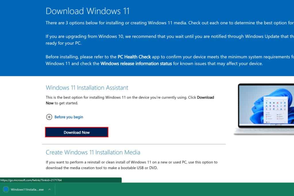 a screenshot of the page where you can download Windows 11 installer