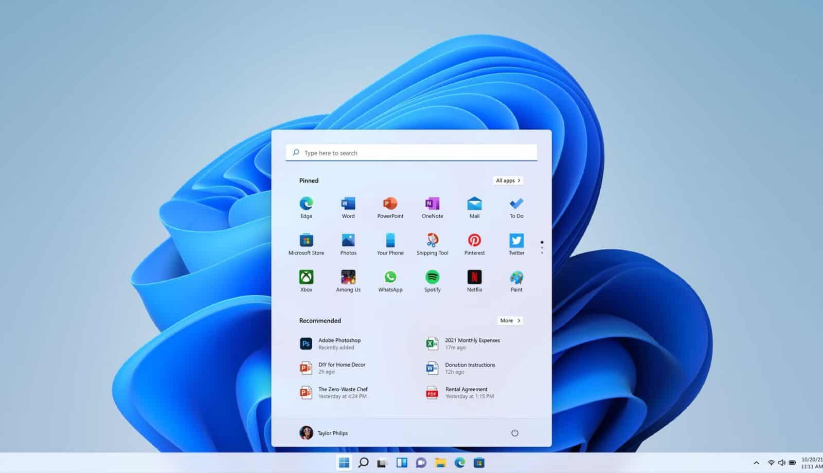 Windows 11's start menu