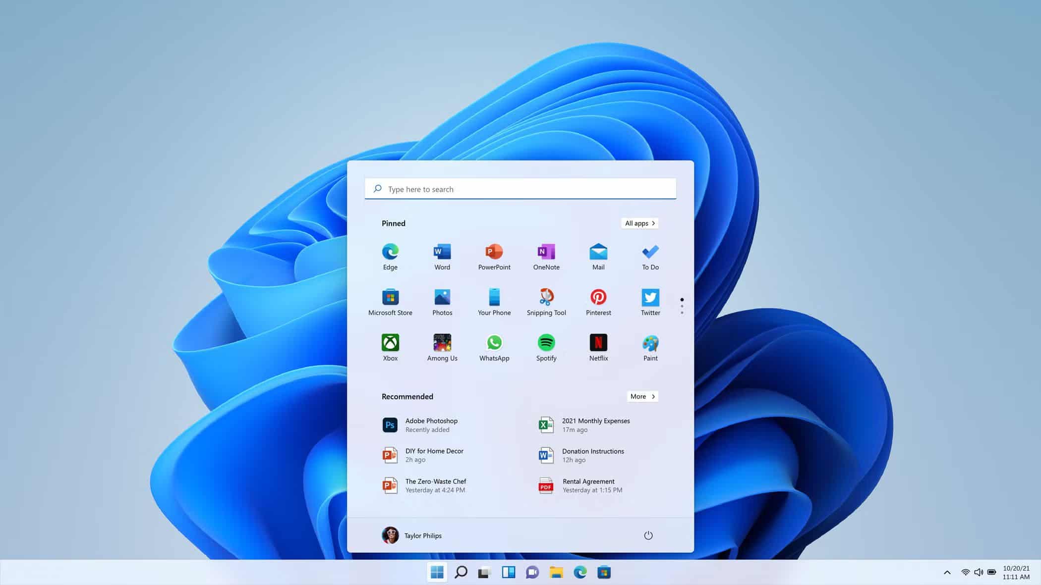 Windows 11's start menu