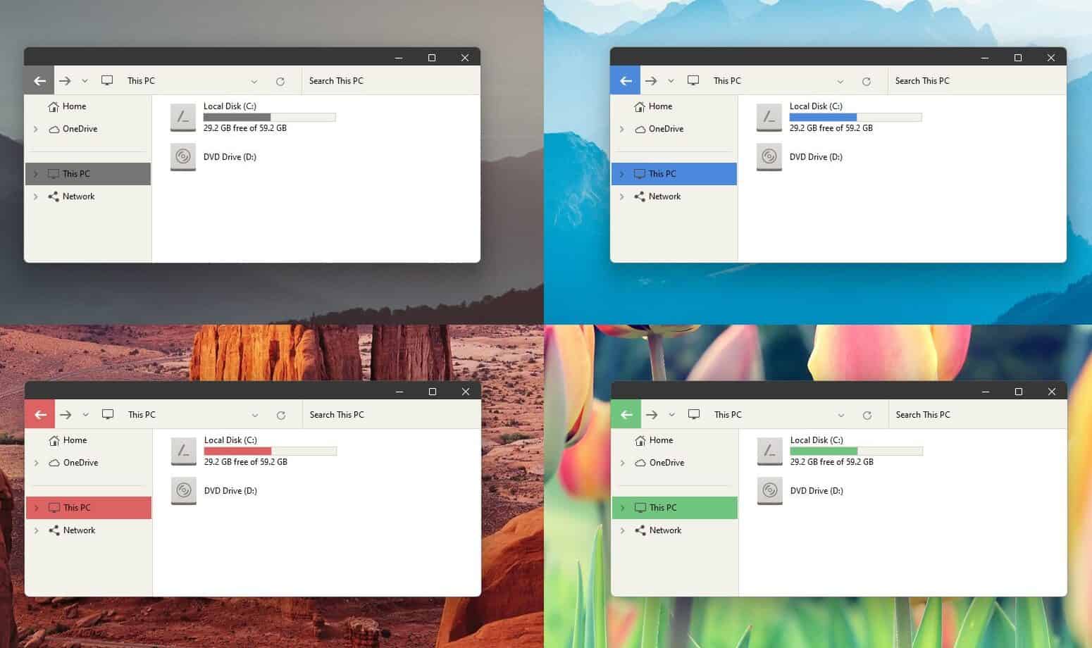a screenshot of 4 different Windows themes