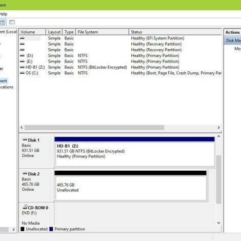 a screenshot of Windows disk management utility