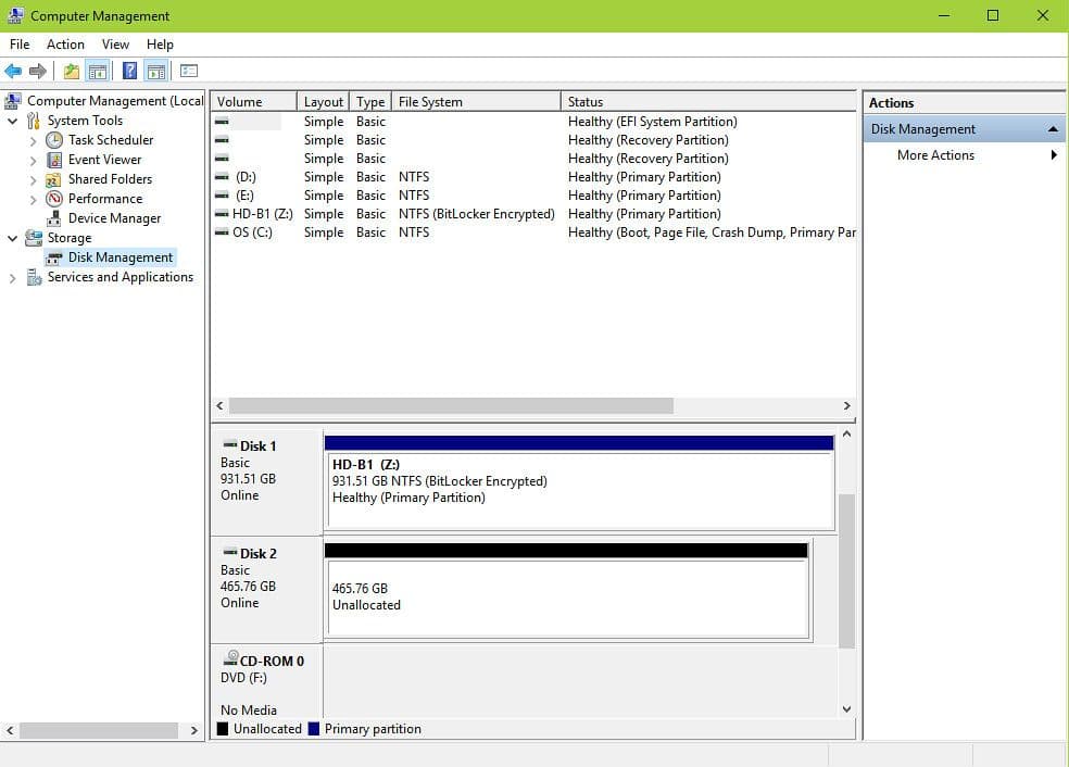 a screenshot of Windows disk management utility