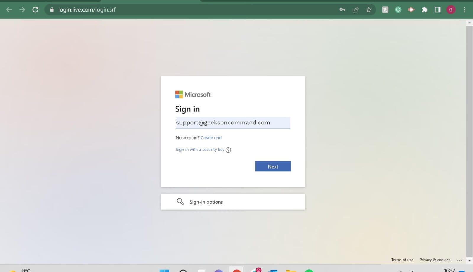 Microsoft Account sign in screen