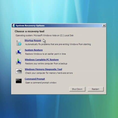 a screenshot of the system restore option on Windows