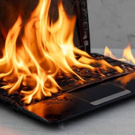 a laptop literally on fire