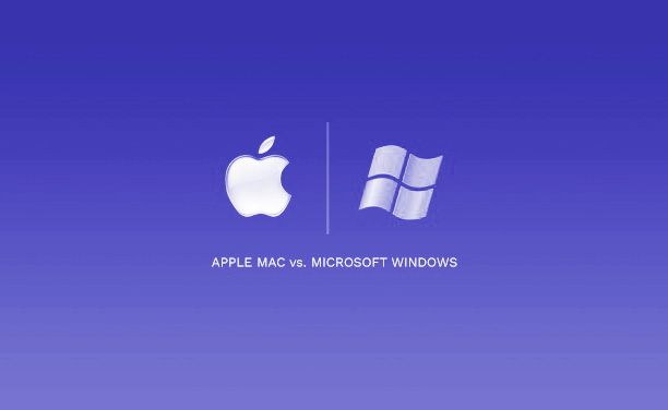 Text: APPLE MAC vs MICROSOFT WINDOWS with the two brand's icons.