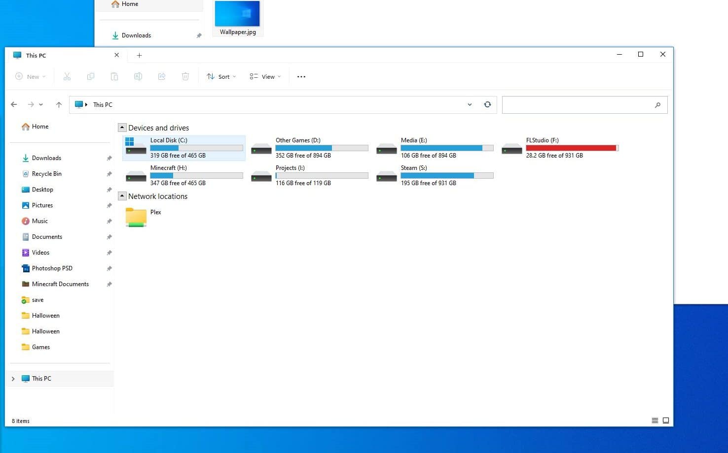 a screenshot of the various drives installed in a computer C:, D:. F: etc.