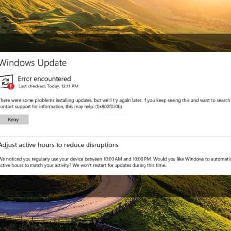 Screenshot of Windows Update error