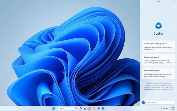 Screenshot of Windows 11 wallpaper with Microsoft CoPilot open