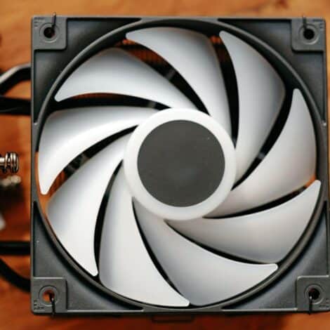 Desktop computer fan on table