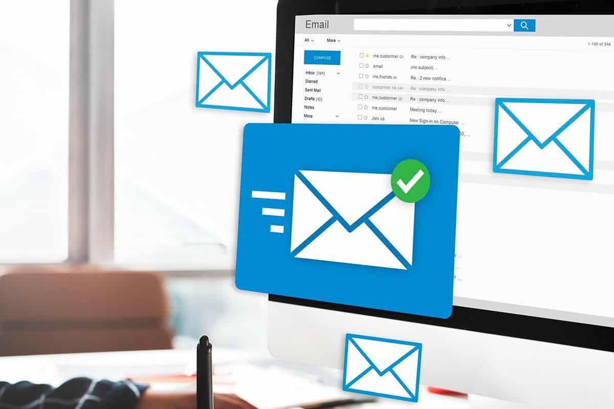 Email interface with a message icon, illustrating Geeks On Command's email and Outlook setup and support services.