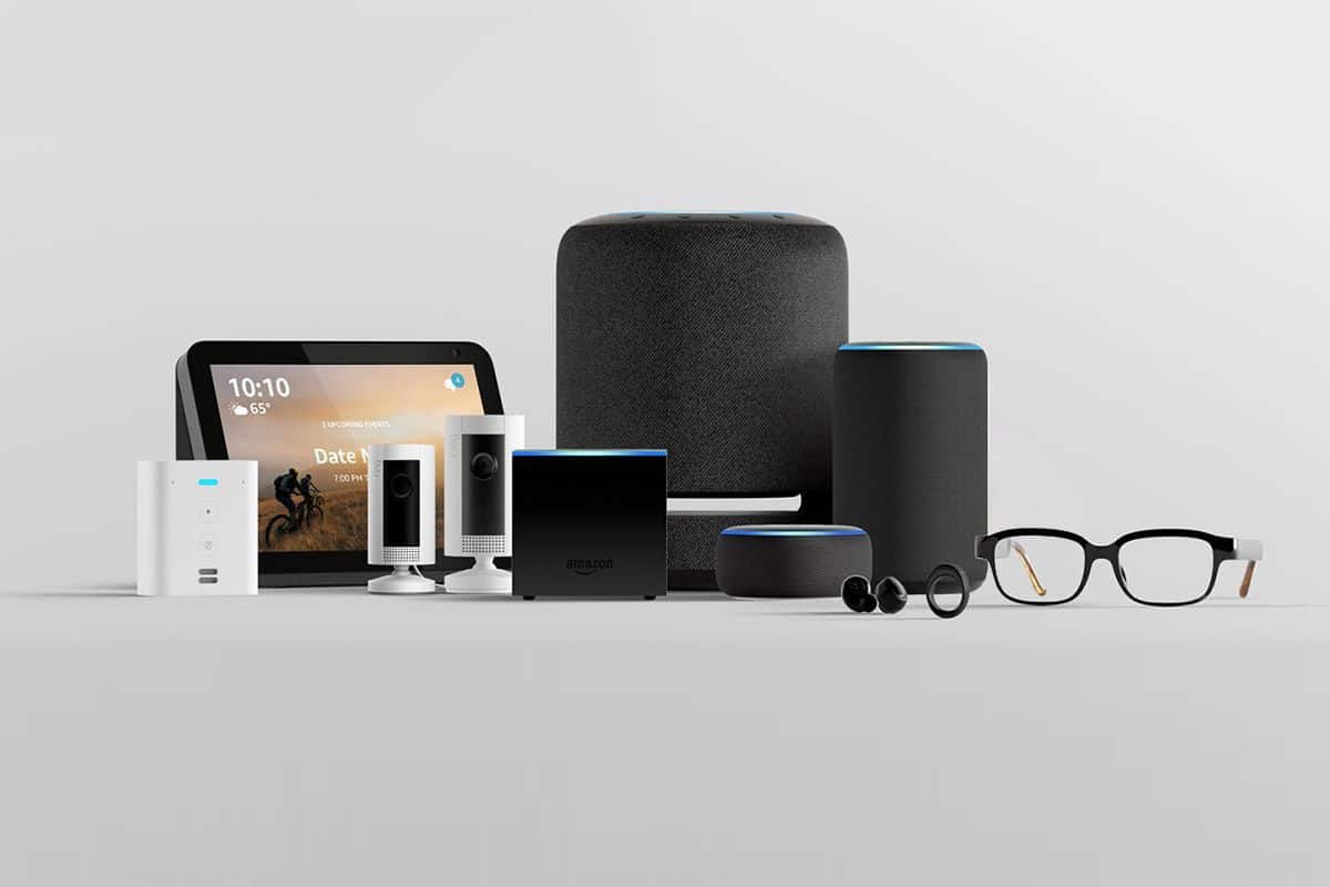 Array of smart home devices, including a speaker, tablet, and camera, illustrating Geeks On Command's smart home setup and support services.